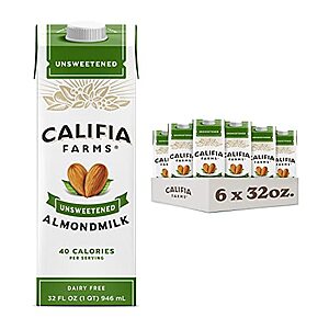 $13.97 /w S&S: Califia Farms - Unsweetened Almond Milk, 32 Oz (Pack of 6)