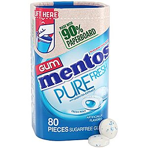 $3.03 /w S&S: Mentos Pure Fresh Sugar-Free Chewing Gum with Xylitol, Fresh Mint, 80 Piece