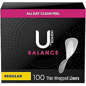 $3.36 /w S&S: 100-Ct U by Kotex Barely There Liners (Light Absorbency, Unscented)