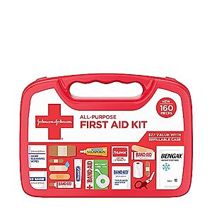 $13.29 /w S&S: Johnson & Johnson All-Purpose Portable Compact First Aid Kit, 160 pieces (2 for $19.58, $9.79 ea)