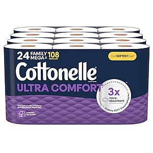 $18.69 /w S&S: Cottonelle Ultra Comfort Toilet Paper with Cushiony CleaningRipples Texture, 24 Family Mega Rolls