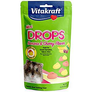$2.63: Vitakraft Drops Mini Banana & Cherry Flavor Dwarf Hamster, Rat, and Mouse Treat, 2.5 oz, Multi