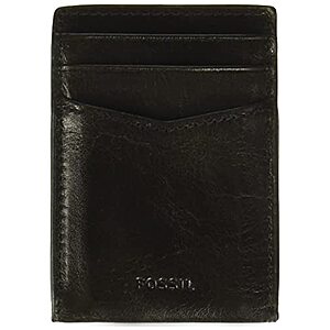 $11.99: Fossil Men's Andrew Card Case Leather Wallet w/ Money Clip Front (Black)