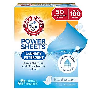 $8.99 /w S&S: Arm & Hammer Power Sheets Laundry Detergent, Fresh Linen 50ct