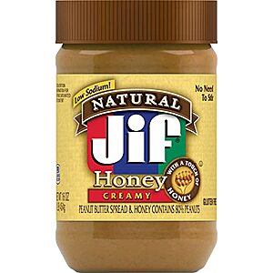 $1.94 /w S&S: 16-Oz Jif Natural Creamy Peanut Butter Spread w/ Honey