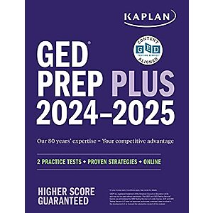 $16.33: GED Test Prep Plus 2024-2025: Includes 2 Full Length Practice Tests, 1000+ Practice Questions, and 60+ Online Videos (Kaplan Test Prep)
