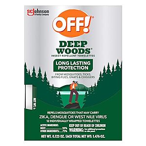 $4.22 w/ S&S: OFF! Deep Woods Mosquito and Insect Repellent Wipes, 12 Individually Wrapped Wipes