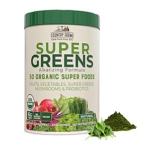 $9.28: COUNTRY FARMS Super Greens Natural Flavor, 20 Servings, 10.6 Oz