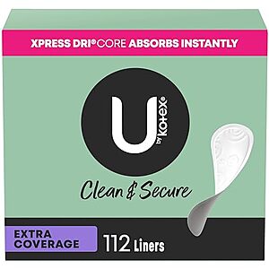 [S&S] $4.58: 112-Count U by Kotex Clean & Secure Panty Liners, Light Absorbency, Extra Coverage