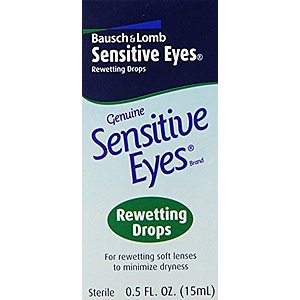 Bausch + Lomb Sensitive Eyes Contact Lens Rewetting Drops, 0.5 Ounce Bottle $2.53 or less Via SS and Clip Coupon AMAZON