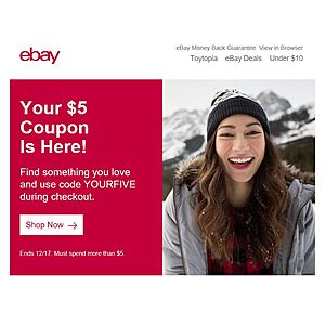 Targeted Promo- $5 off purchase of $5.01 on eBay