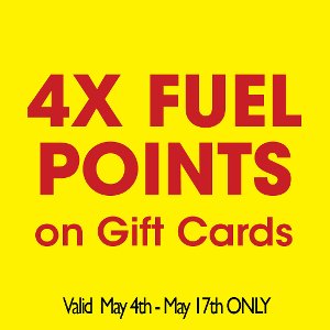 4X Fuel points at Kroger on giftcards and M/C/Visa..  Exp. Mary 17