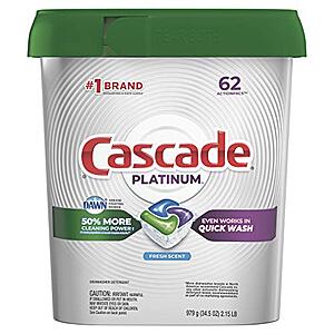 Prime Members: 62-Ct Cascade Platinum Dishwasher Pod (Fresh Scent) 3 for $32.80 w/ Subscribe & Save + Free S&H