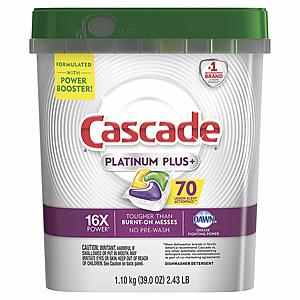 Cascade Platinum Plus Dishwasher Detergent Actionpacs, Lemon, 70 Count $12 w/subscribe and save and free shipping