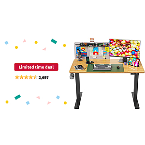 Limited-time deal: FAMISK Adjustable Standing Desk, 55 * 24 Inches Dual Motors Stand up Desk with Memory Preset, Sit Stand Desk with Moodboard, Black Steel Frame/Bamboo W - $212
