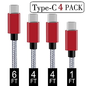 4-Pk Covery Nylon Braided USB-C to USB-A Cables (1', 2x 4', 6') $5