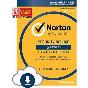 Norton Security Deluxe – 5 Devices – 1 Year Subscription - Instant Download - 2019 Ready [5 Device, Download Code [12 month]] $14.99
