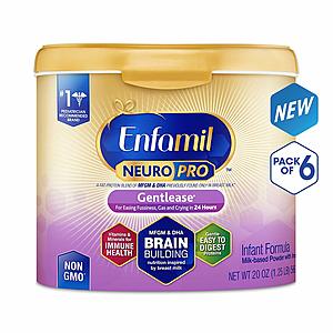 6-Pack of 20oz Enfamil NeuroPro Gentlease Infant Formula Powder for 100.50 or less with S/S $100.5