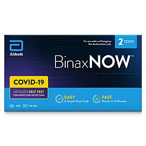 2-Count BinaxNOW COVID‐19 Antigen Self Test $14 + Free S&H Orders $35+ at Walmart.com