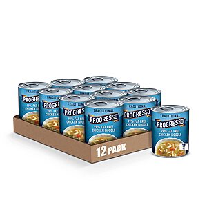 12-Pack 19-Oz Progresso Traditional 99% Fat Free Chicken Noodle Soup $16.05