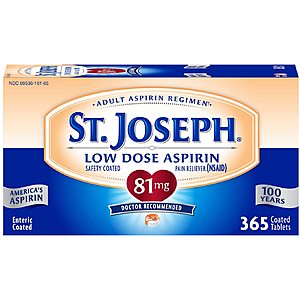 365-Count 81mg St. Joseph Low Dose Enteric Coated Pain-Relieving Aspirin Tablets $4.89 + Free Shipping w/ Prime or $25+