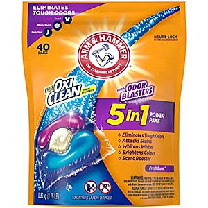 40-Count Arm & Hammer Plus OxiClean Laundry Detergent 5-in-1 Power Paks $6 w/ Subscribe & Save