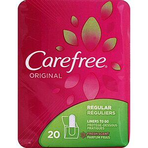 20-Ct Carefree To Go Panty Liners (Regular, Fresh Scent) $1 + Free Shipping w/ Amazon Prime or Orders $25+