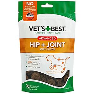30-Count Vet's Best Hip & Joint Soft Chew Supplements for Dogs (Advanced Formula) $5.35 w/ S&S + Free Shipping w/ Prime or $25+