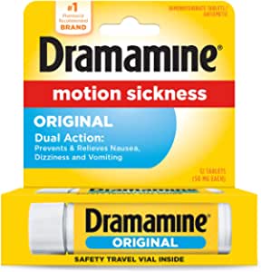 12-Count Dramamine Motion Sickness Tablets in Travel Vial (Original) $3.20 w/ S&S + Free S&H w/ Prime or $25+