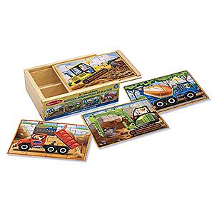Melissa & Doug Jigsaw Puzzles: 48-Pc 4-in-1 Construction Vehicles Wooden Puzzles $5.40 & More