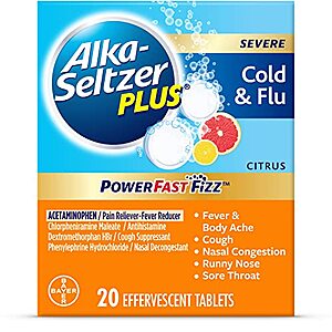 20-Ct Alka-Seltzer Plus Severe Non-Drowsy Cold & Flu Effervescent Tablets (Citrus) $4.60 w/ S&S + Free Shipping w/ Prime or on $25+