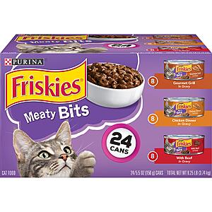24-Pack 5.5-Oz Purina Friskies Meaty Bits Gravy Wet Canned Cat Food (Variety Pack) $13.80 w/ Subscribe & Save