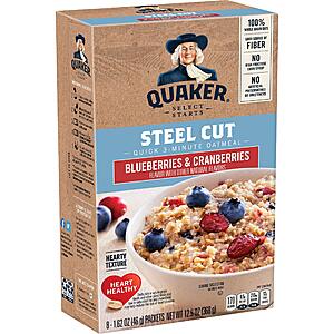 8-Count 1.62-Oz Quaker Instant Steel Cut Oatmeal (Cranberries & Blueberries) $2.45