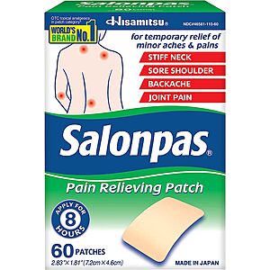 60-Count Salonpas Pain Relieving Patch $6.50 (or 2 for $11) w/ S&S + Free Shipping w/ Prime or on $25+