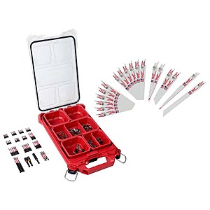 118-Pc  Milwaukee Impact Driver Bits w/ Packout Case & Reciprocating Saw Blades $56 + Free Shipping