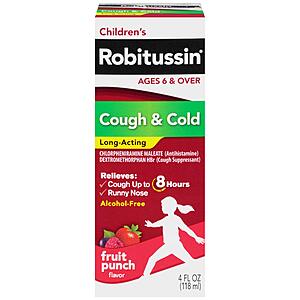 4-Oz Children's Robitussin Long-Acting Cough and Cold Medicine for Kids (Fruit Punch) $5 + Free Shipping w/ Prime or on $25+