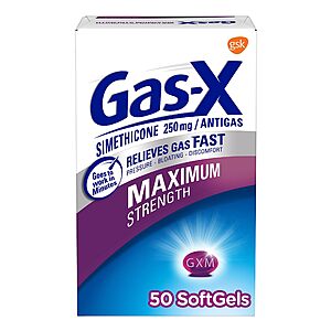 50-Count Gas-X Maximum Strength Gas Relief Softgels w/ Simethicone (250 mg for Bloating Relief) $6.29 w/ S&S + Free Shipping w/ Prime or on $35+
