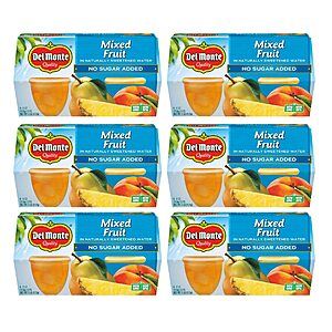 4-Count 6-Pack Del Monte Mixed Fruit Snack Cups in Water (No Sugar Added) $12.35 w/ S&S + Free Shipping w/ Prime or on $35+