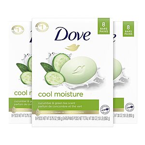 24-Ct 3.75-Oz Dove Cool Moisture Beauty Bar (Cucumber & Green Tea Scent) $18 w/ S&S + Free Shipping w/ Prime or $35+