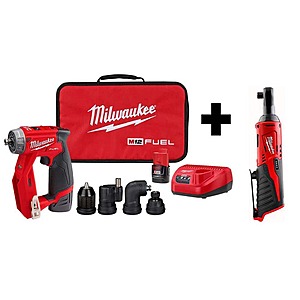 Milwaukee M12 FUEL 12V Lithium-Ion Brushless Cordless 4-in-1 Installation 3/8" Drill Driver Kit W/ M12 3/8" Ratchet $179 + Free Shipping