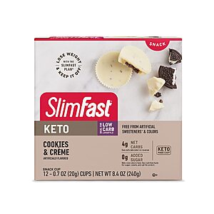 12-Count SlimFast Low Carb Chocolate Snack Cup (Cookies & Crème) for $4.35 w/ S&S & More + Free Shipping w/ Prime or on $35+