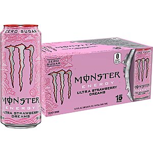 15-Pack 16-Oz Monster Energy Ultra Sugar Free Energy Drink (Strawberry Dreams) $16.85 w/ Subscribe & Save