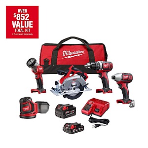 5-Tool Milwaukee M18 18V Lithium-Ion Cordless Combo Kit with 2-Batteries, Charger and Tool Bag $279 + Free Shipping