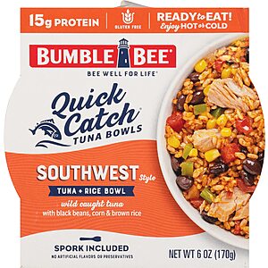 6-Pack 6-Oz Bumble Bee Quick Catch Tuna and Rice Bowl (Southwest Style) $9.60 w/ S&S + Free S&H w/ Prime or $35+ (YMMV)