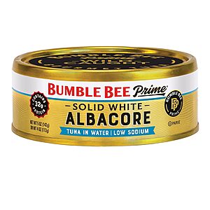 12-Count 5-Oz Bumble Bee Prime Low Sodium Solid White Albacore Tuna in Water $16.37 ($1.36 each) w/ S&S + Free Shipping w/ Prime or on $35+