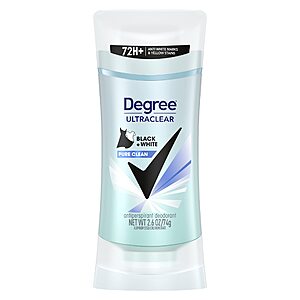 2.6-Oz Degree Ultraclear Antiperspirant Deodorant for Women (Pure Clean) $3 + Free Shipping w/ Prime or on $35+