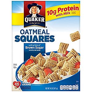 14.5-Oz Quaker Oatmeal Squares Cereal (Brown Sugar) $1.79 w/ S&S + Free S&H w/ Prime or $25+