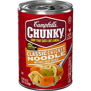 Campbell’s Chunky Soup, Classic Chicken Noodle Soup, 16.1 Oz Can (Case of 8) $12.9