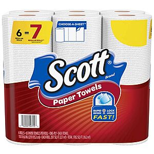 6 rolls Scott Paper Towels, Choose-A-Sheet, Regular Rolls, $3.20, Walgreens