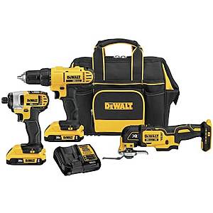 DeWalt 3-Tool 20V Max Power Combo Tool Kit w/ Charger + 2 Batteries $149 + Free S/H